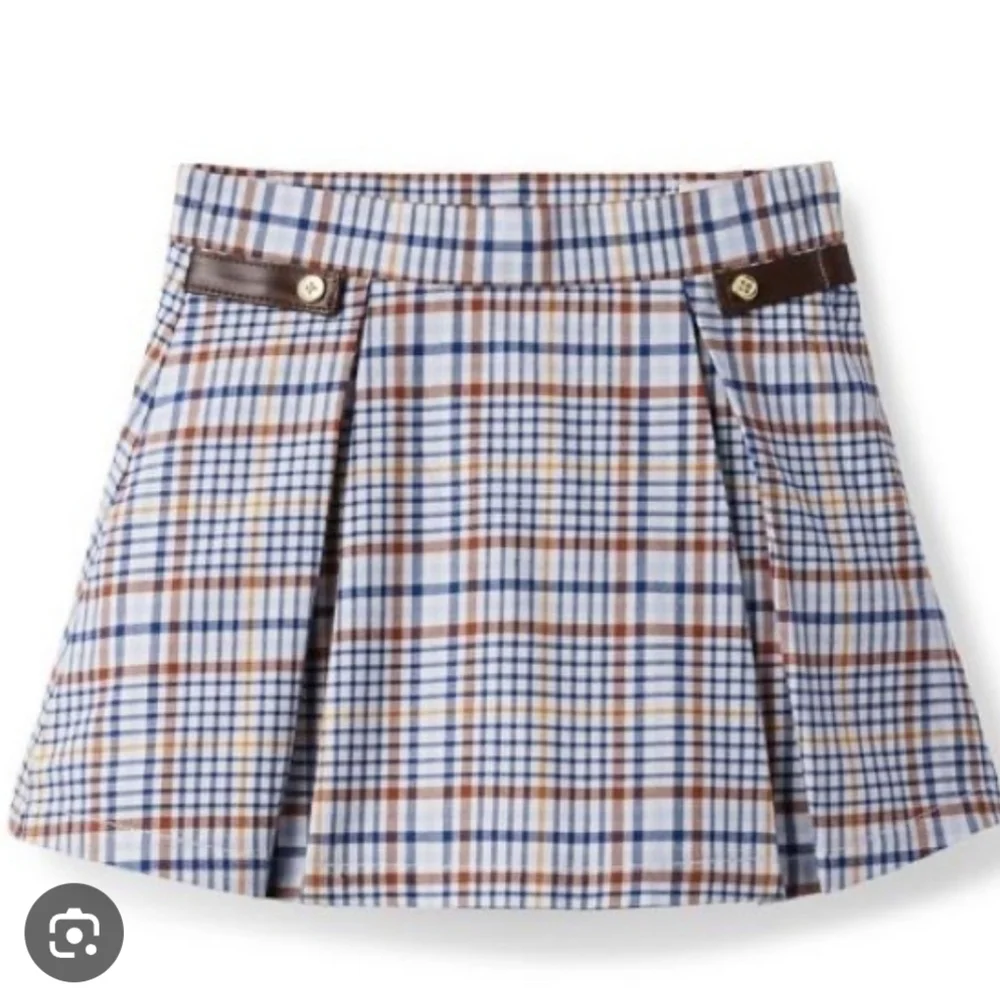 Janie And Jack Plaid Skirt Size 4 Navy Blue & Brown Plaid Adjustable Waist